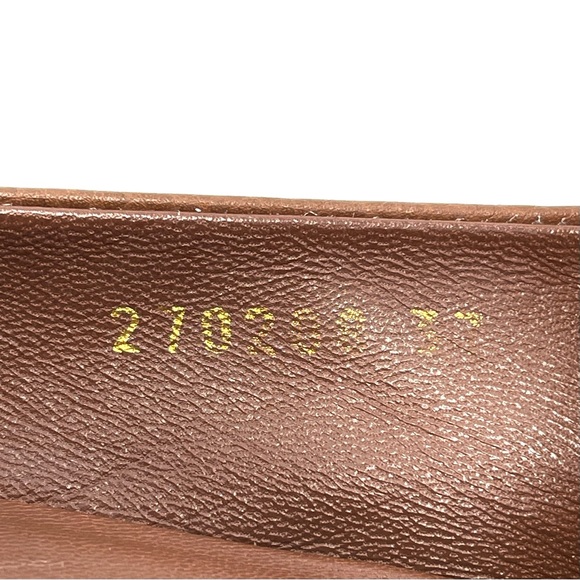 📌SOLD📌 GUCCI 100% AUTHENTIC BROWN LEATHER GOLD INTERLOCKING GG FLATS - Picture 14 of 16